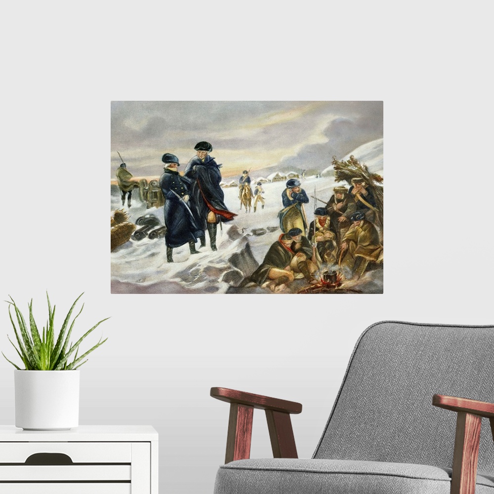A modern room featuring George Washington meets with Marquis Lafayette at Valley Forge, where the Continental army suffer...