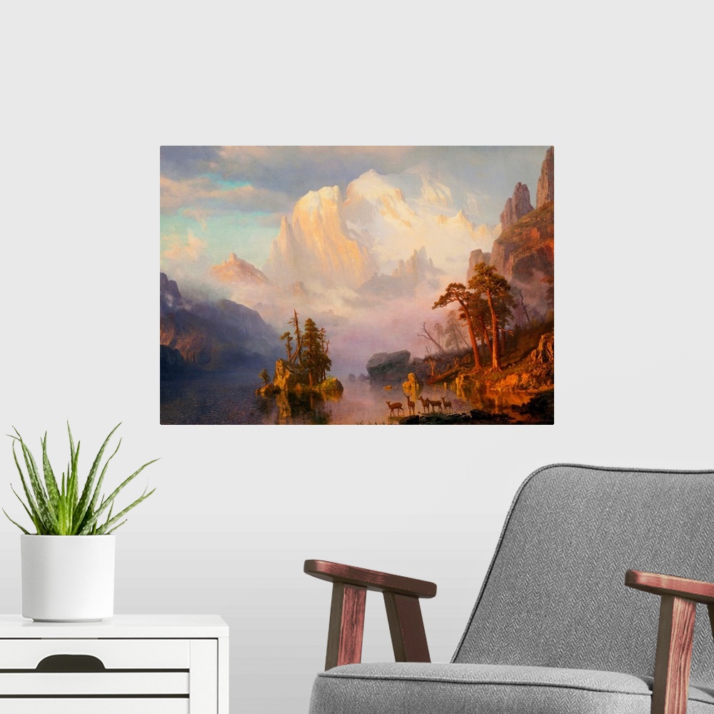 A modern room featuring Rocky Mountains By Albert Bierstadt