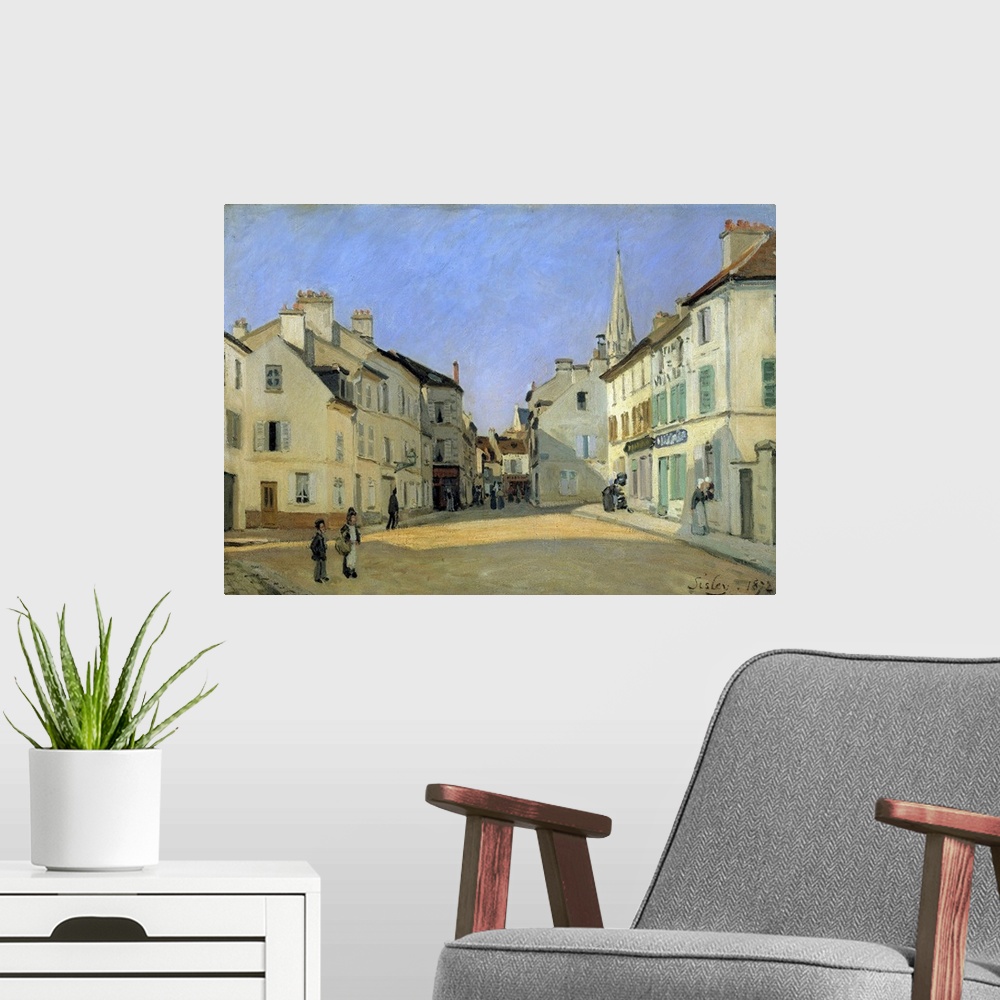A modern room featuring Rue de la Chaussee at Argenteuil or Square in Argenteuil. Painting by Alfred Sisley (1839-1899), ...