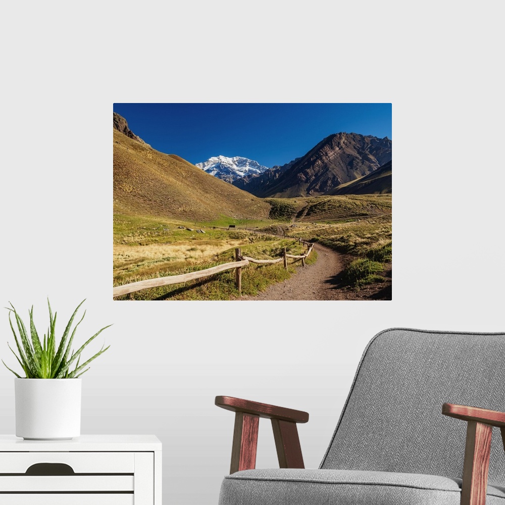 A modern room featuring Aconcagua Mountain, Horcones Valley, Aconcagua Provincial Park, Central Andes, Mendoza Province, ...