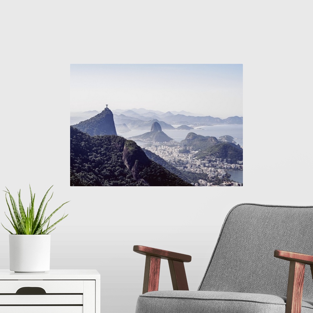 A modern room featuring View towards Corcovado and Sugarloaf Mountains from Tijuca Forest National Park, Rio de Janeiro, ...