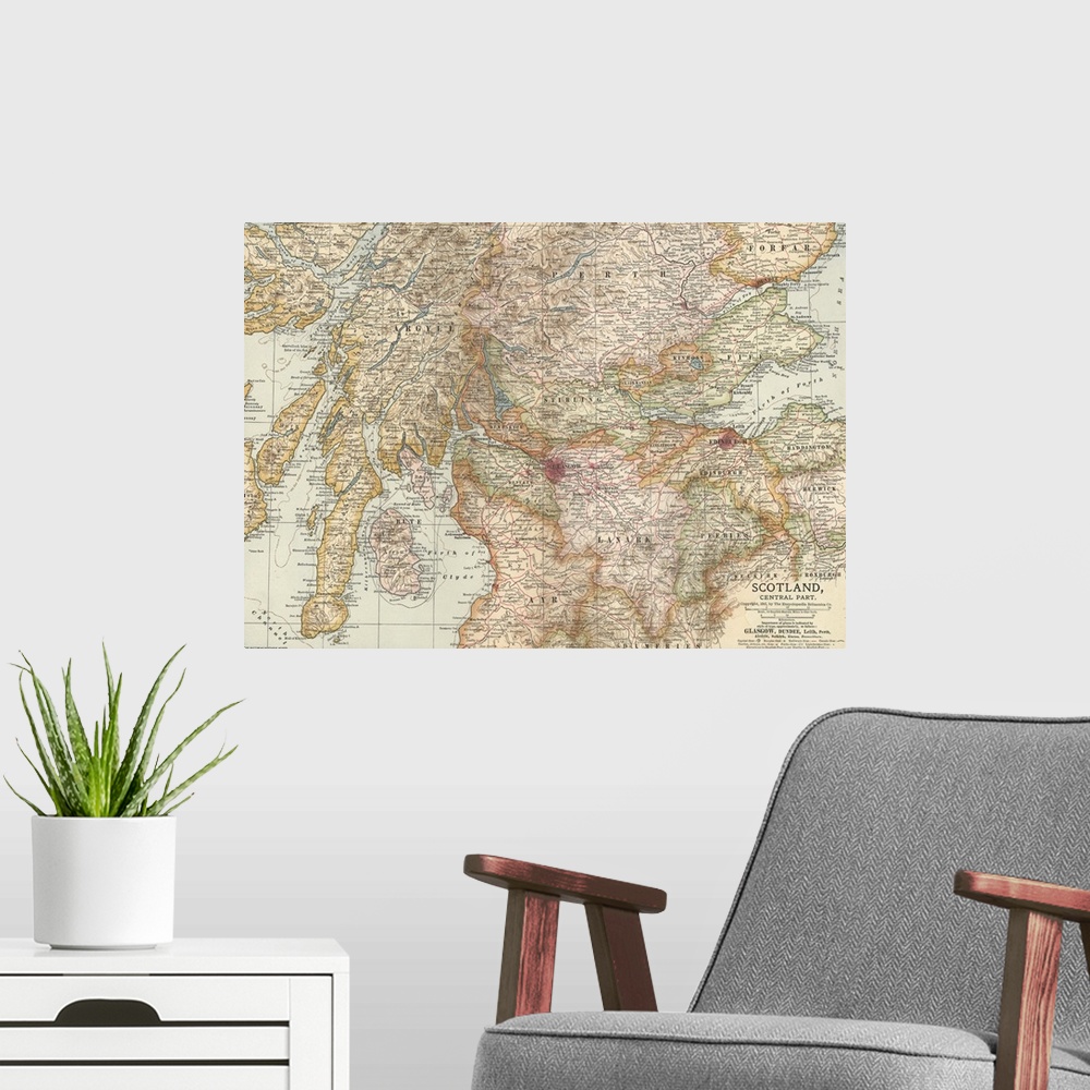 A modern room featuring Scotland, Central Part - Vintage Map