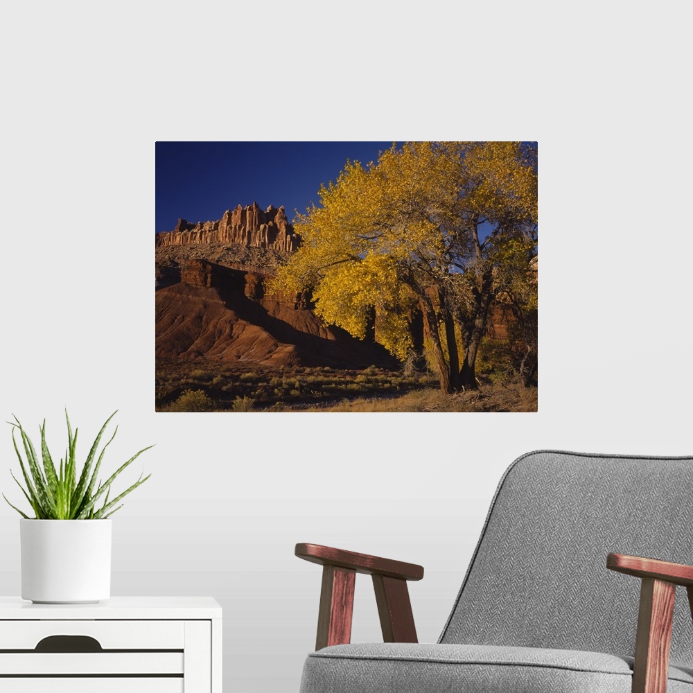 A modern room featuring Low angle view of rock formations, Capitol Reef National Park, Utah