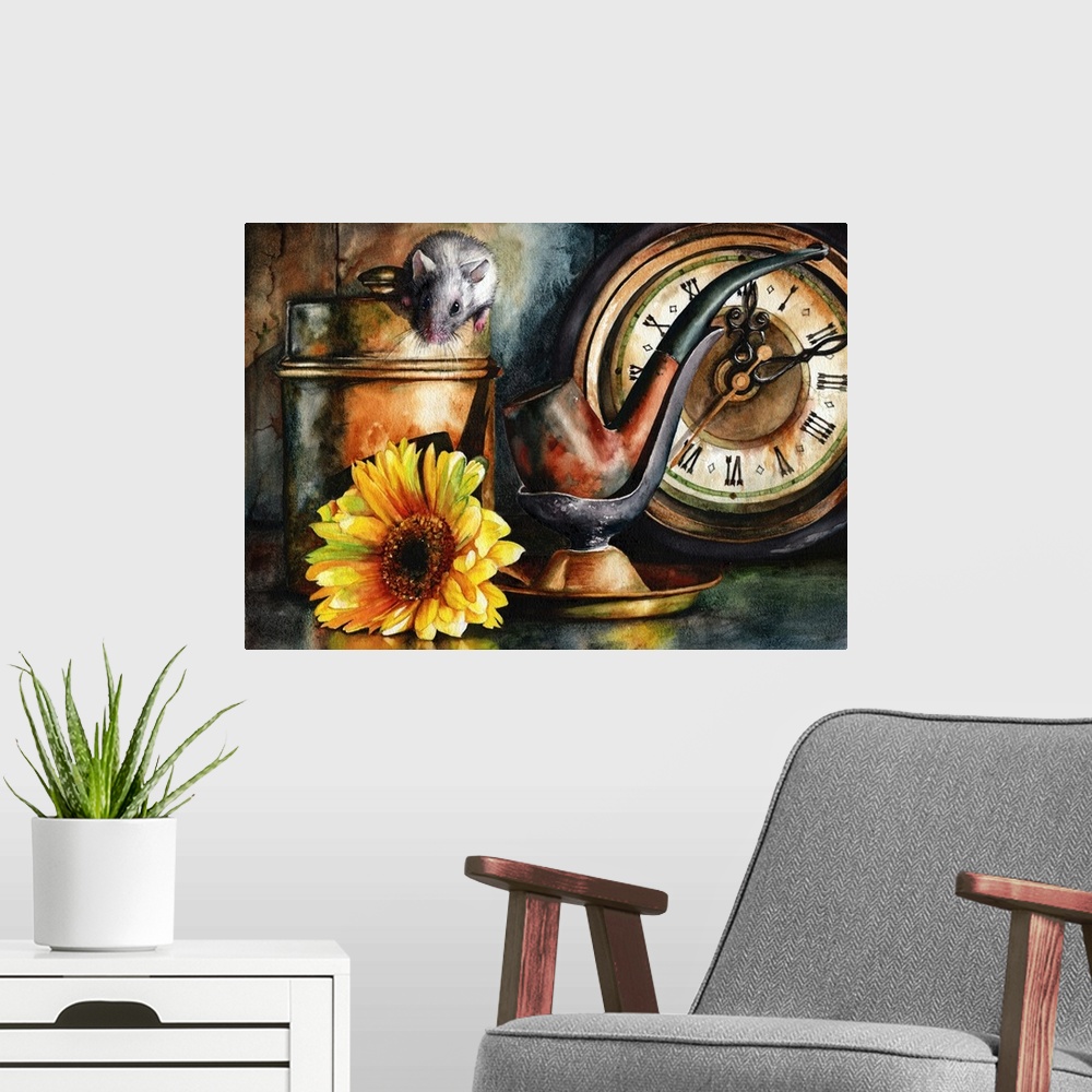 A modern room featuring A still life painting with a retro feel to it. Originally painted with watercolour.