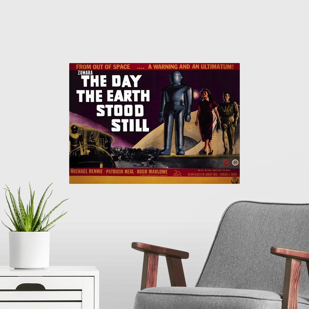 A modern room featuring The Day The Earth Stood Still 2 Sci Fi Movie Poster