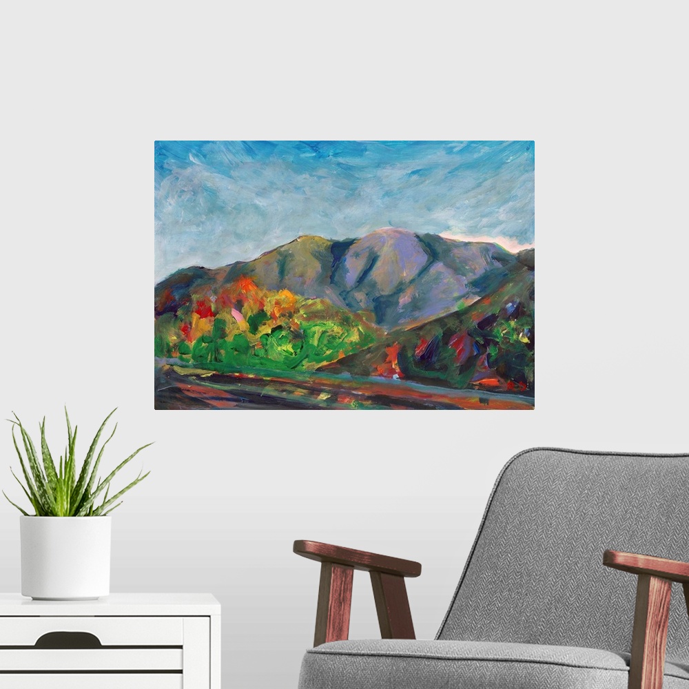A modern room featuring Palomar Mountain Morning San Diego County, painting by RD Riccoboni.