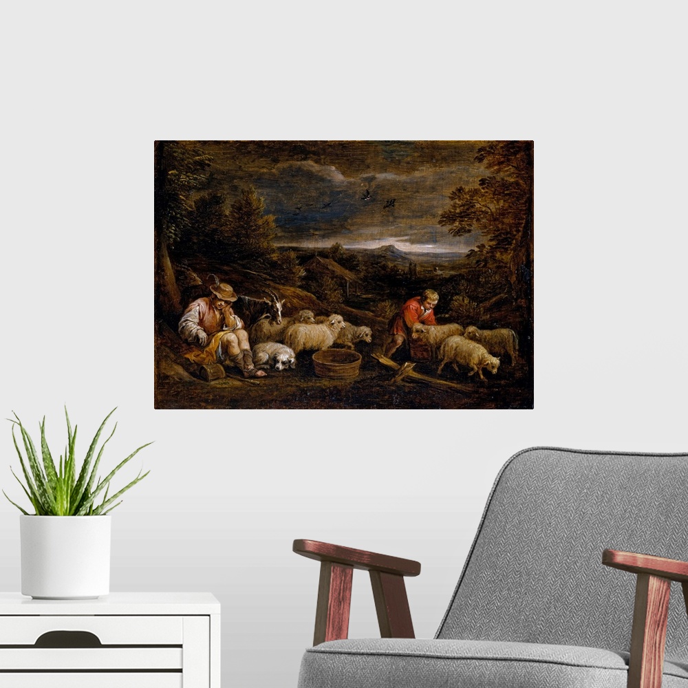 A modern room featuring This picture belongs to the same group of copies by Teniers after paintings in the collection of ...