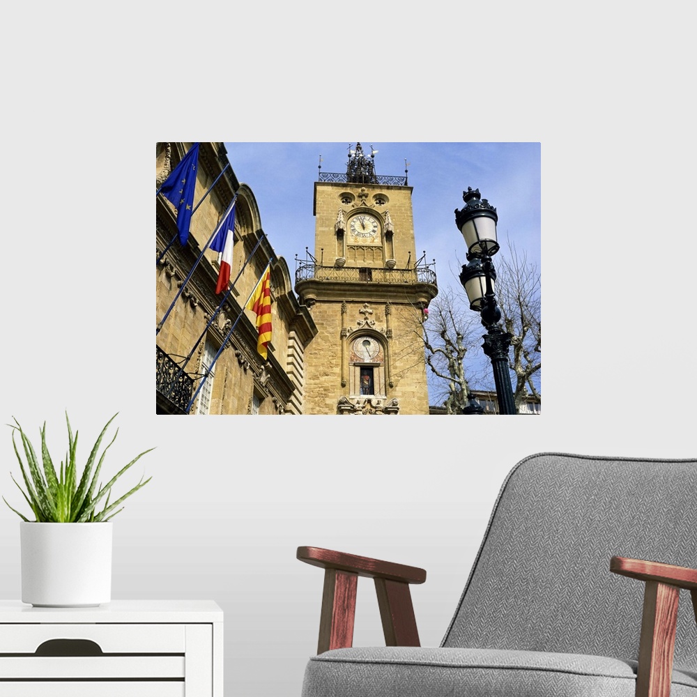 A modern room featuring Town Hall and clock tower, Aix en Provence, Provence, France, Europe
