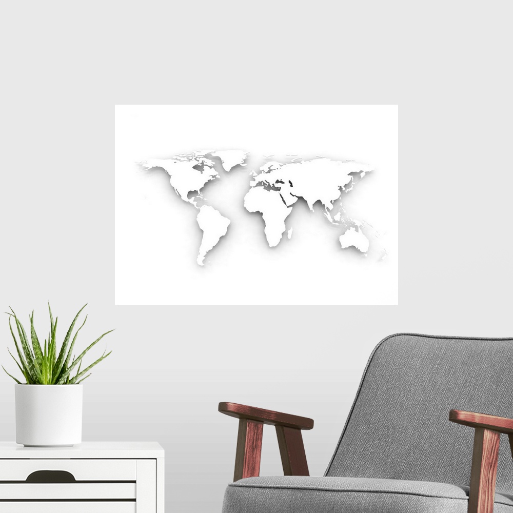 A modern room featuring White world map, illustration.