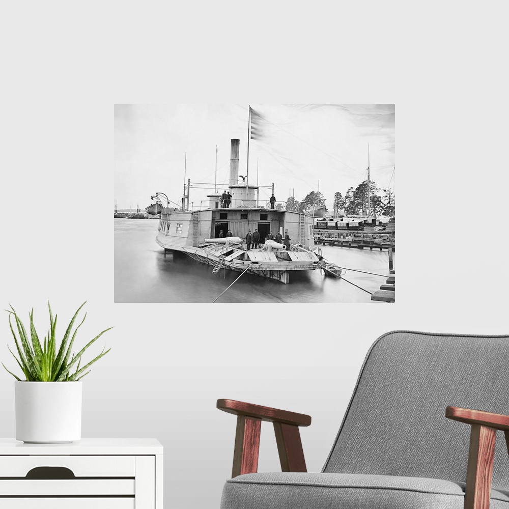 A modern room featuring Ferry boat altered to gunboat during the American Civil War.