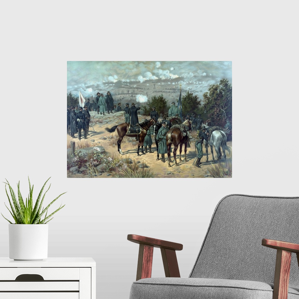 A modern room featuring Vintage Civil War poster of the Battle of Missionary Ridge.