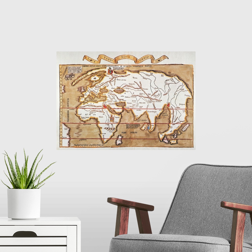 A modern room featuring Waldseemuller, World Map. Map Of the World By Martin Waldseemuller And Laurens Fries, Printed At ...