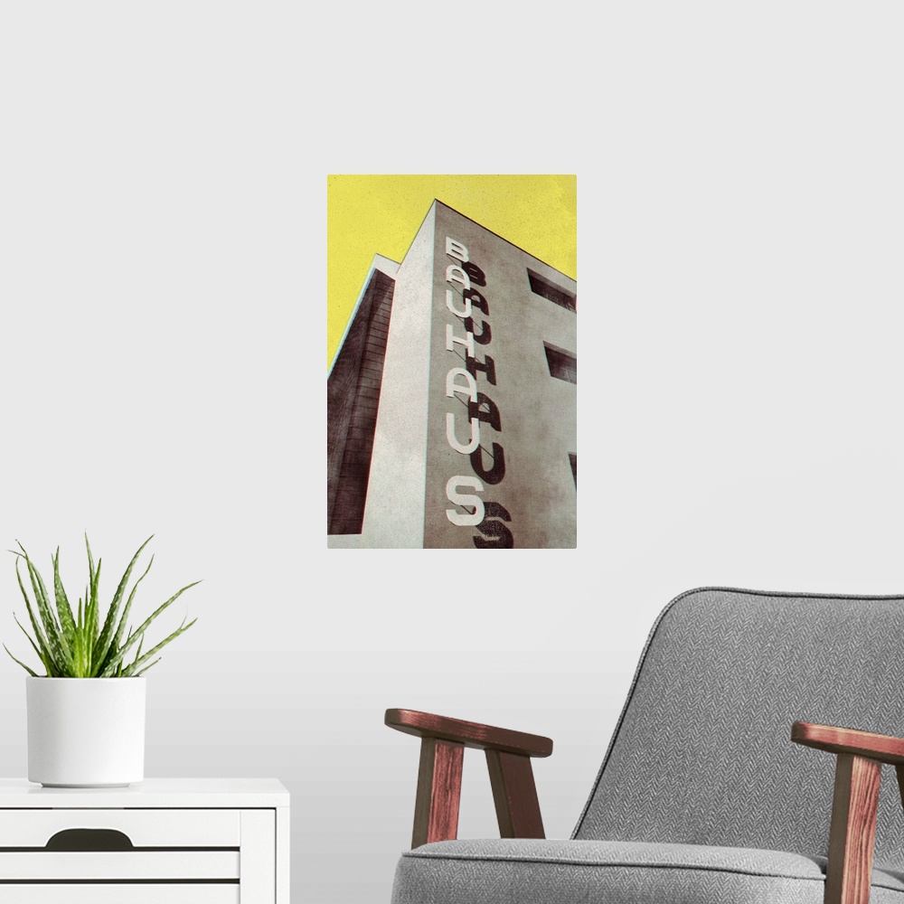 A modern room featuring Bauhaus Dessau Architecture In Vintage Magazine Style