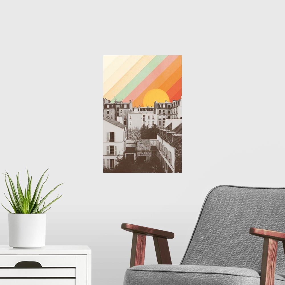 A modern room featuring Rainbow Sky Above Paris