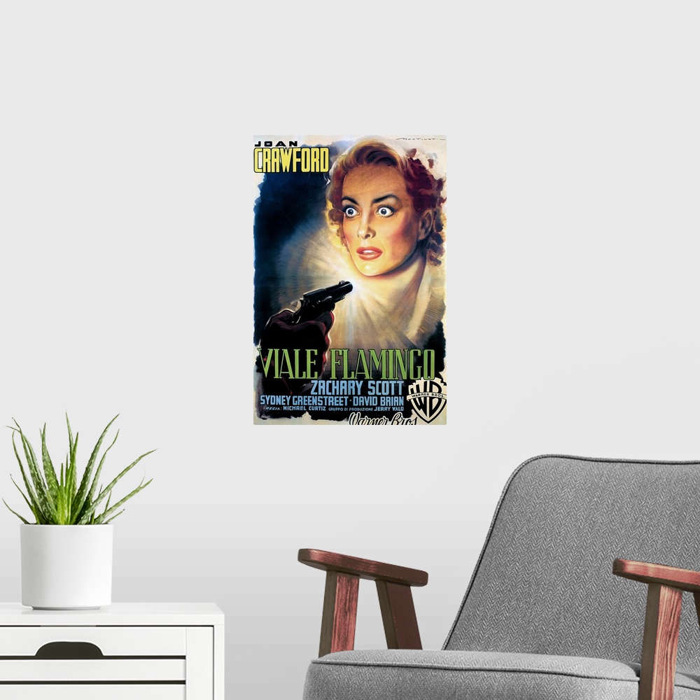 A modern room featuring 1940's USA Flamingo Road Film Poster