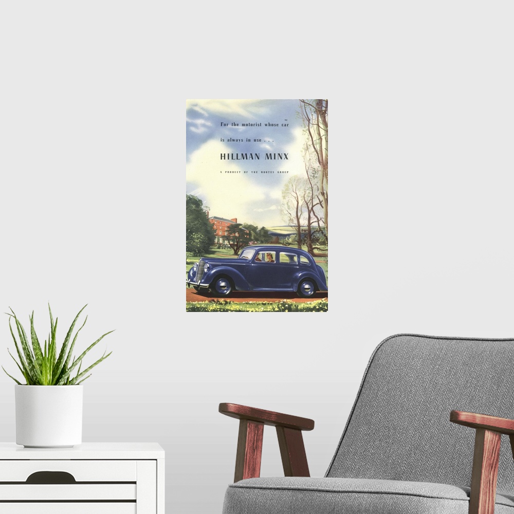 A modern room featuring Hillman Minx Automobile Advertisement