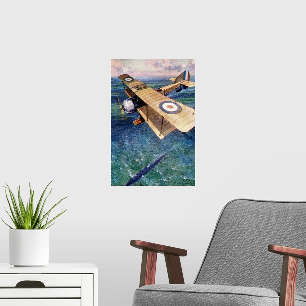 A modern room featuring A Seaplane Of The England's Royal Naval Air Service Tracking A German Submarine During The First ...