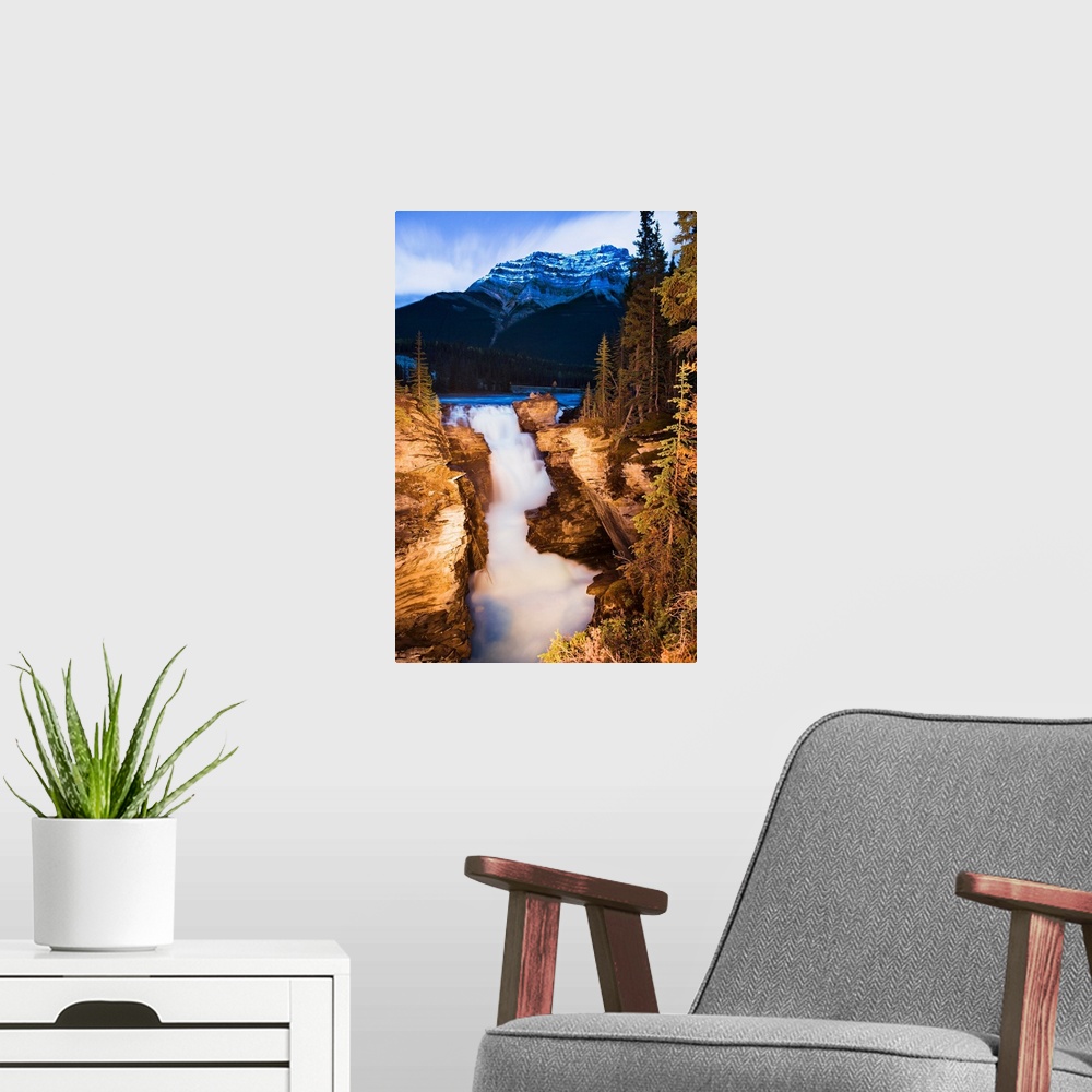 A modern room featuring Athabasca Falls And Mount Kerkeslin At Dusk, Alberta, Canada