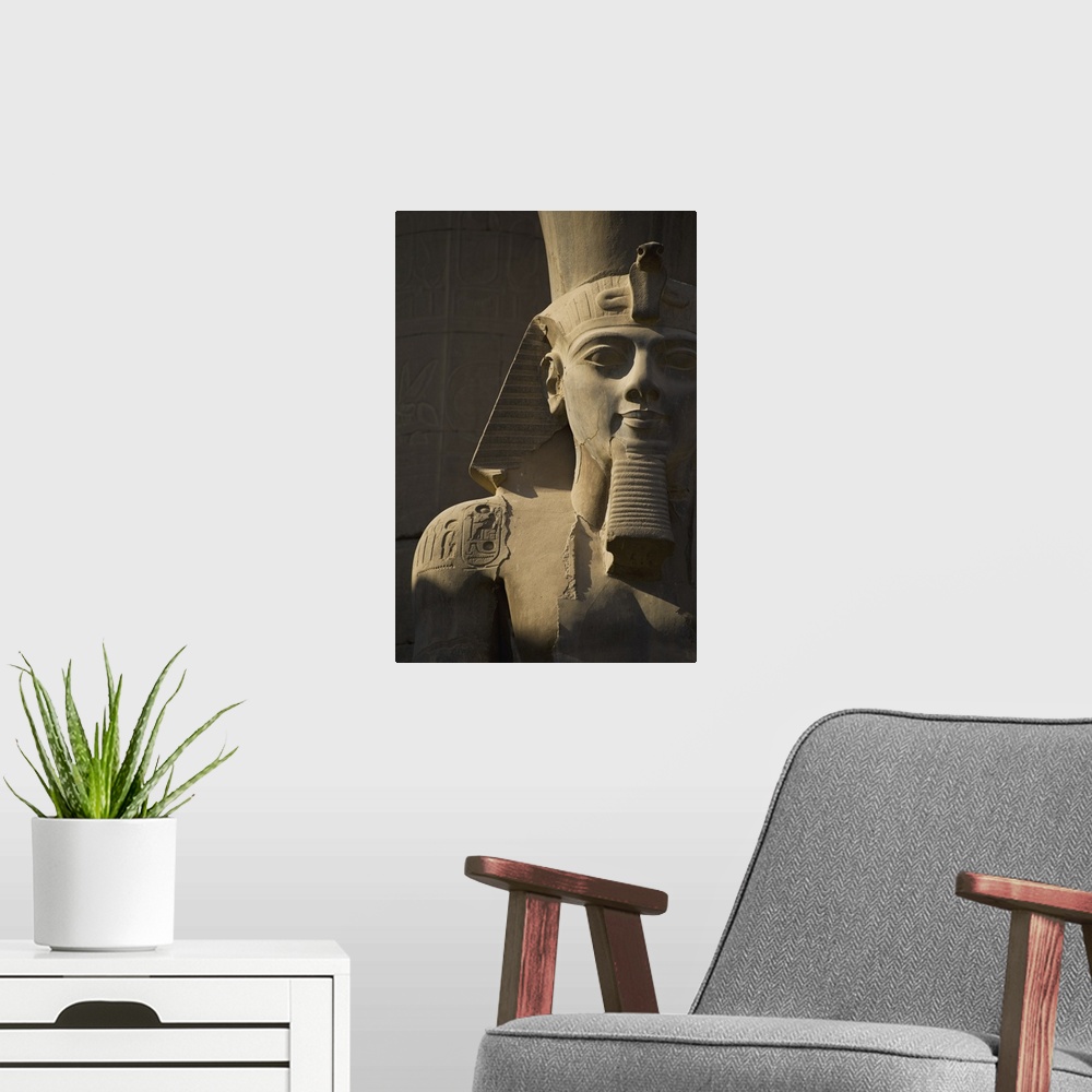 A modern room featuring Detail Of Head Of Pharaoh Statue; Luxor Temple, Egypt