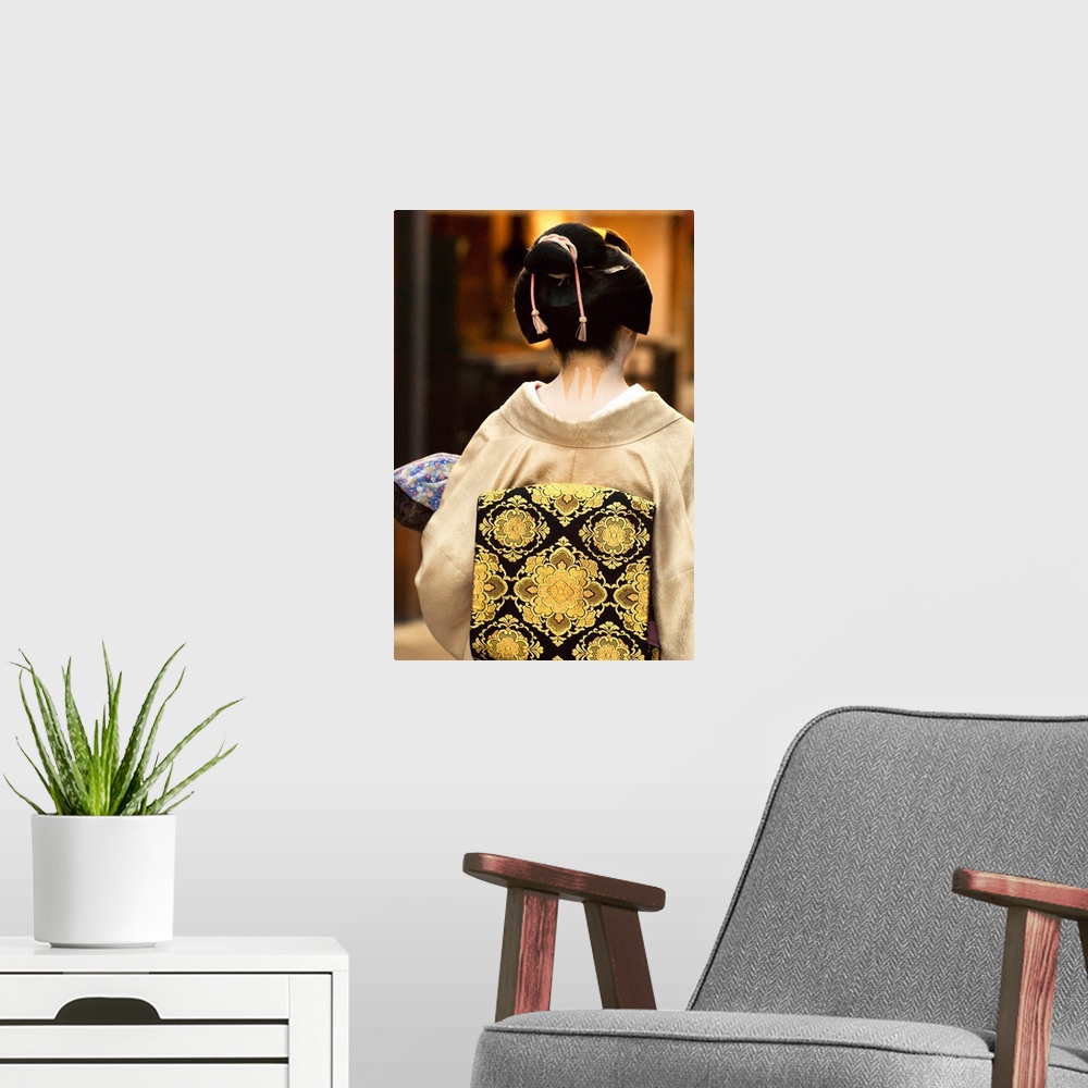 A modern room featuring Geisha Showing Her Nape Make-Up And Obi, Kyoto, Japan