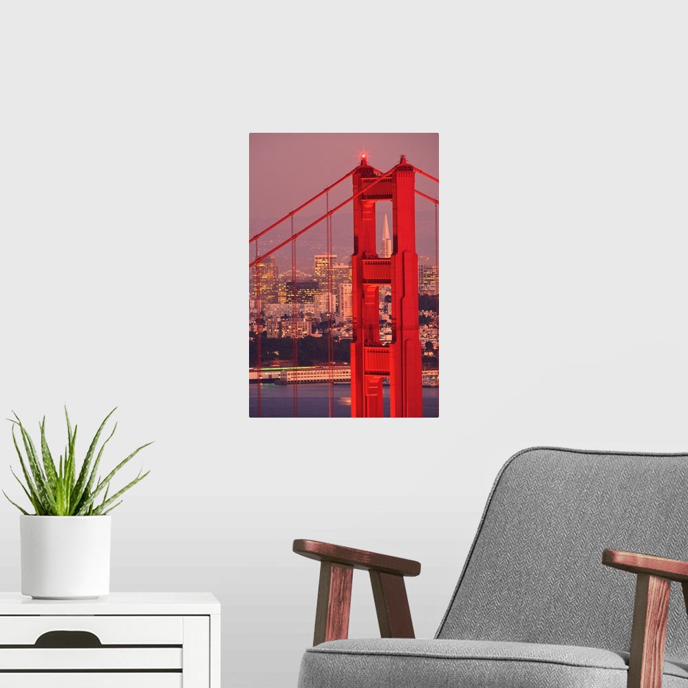 A modern room featuring Golden Gate Bridge With City Of San Francisco, California Coast, USA