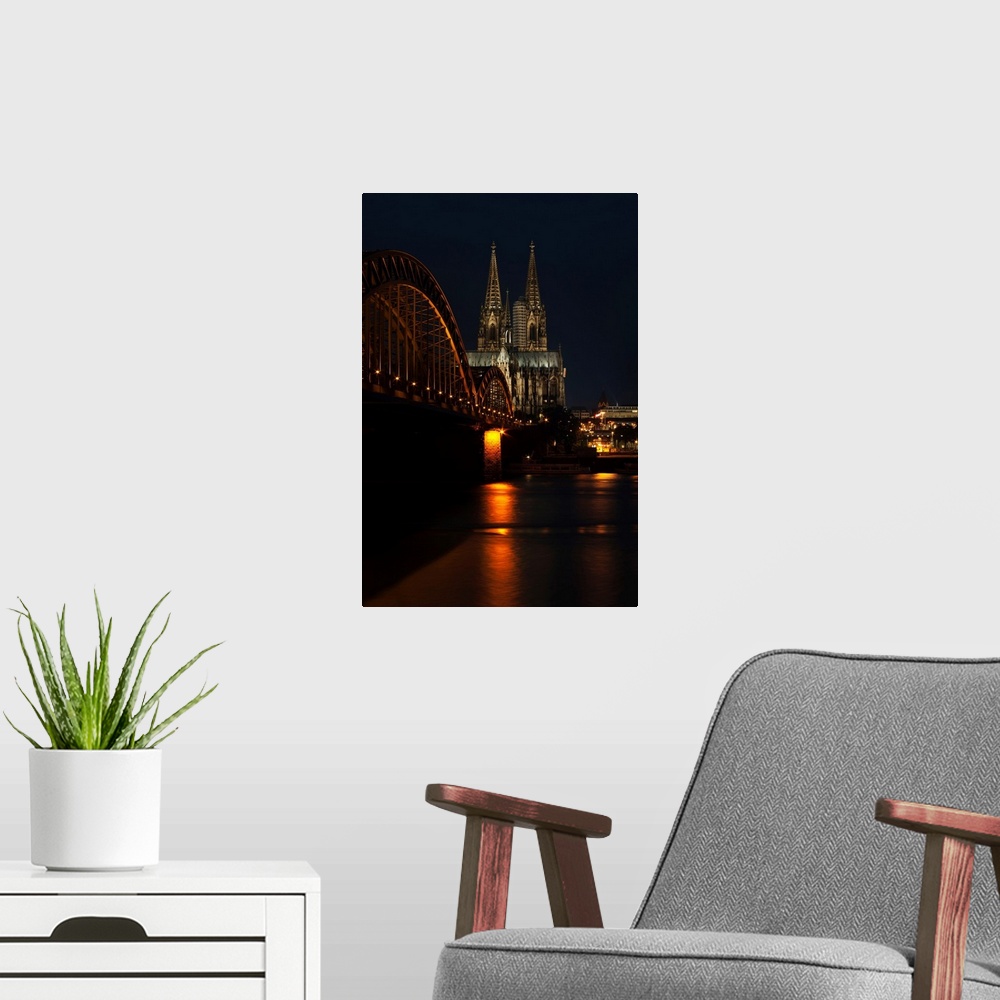 A modern room featuring Hohenzollern Bridge Over The River Rhine And Cologne Cathedral, Cologne, Germany