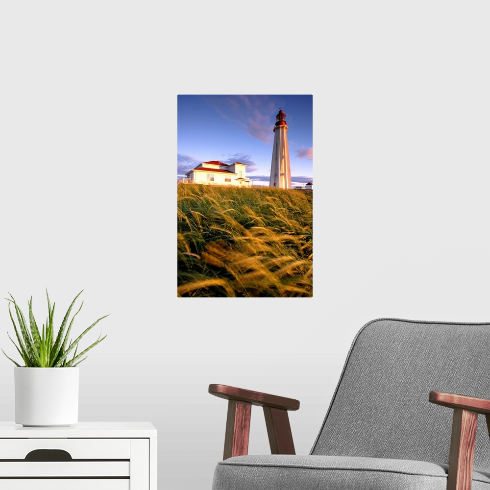 A modern room featuring Lighthouse At Sunset, Bas-Saint-Laurent Region, Quebec, Canada