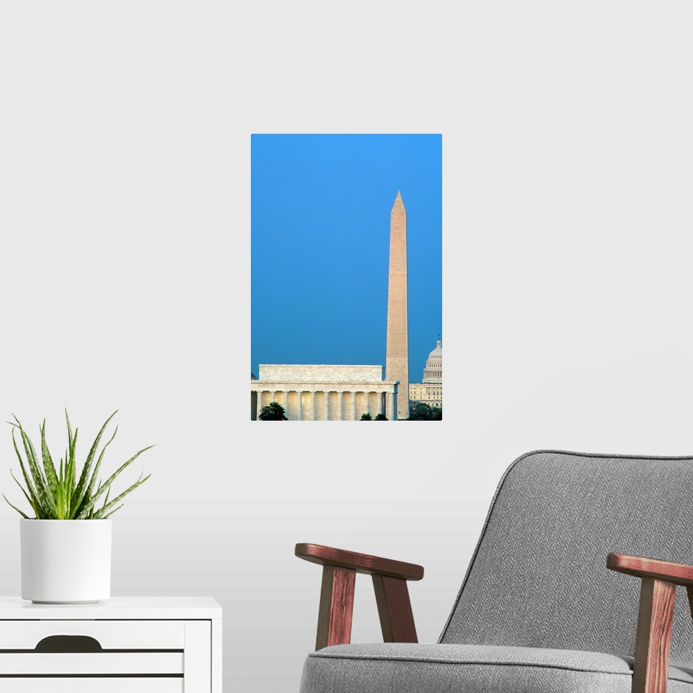 A modern room featuring Lincoln Memorial, Washington Monument, Capitol Building, Washington DC