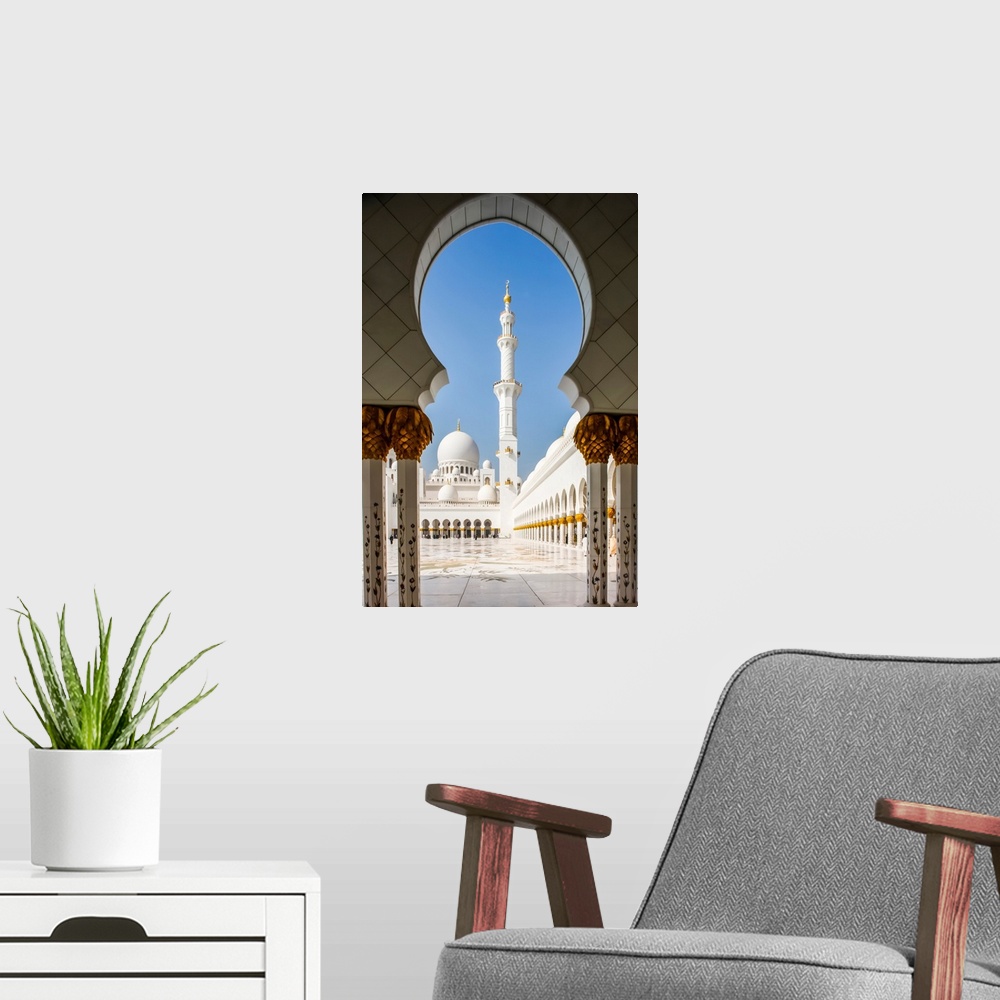 A modern room featuring Sheikh Zayed Grand Mosque. The biggest mosque in the UAE and considered one of the 10 largest mos...