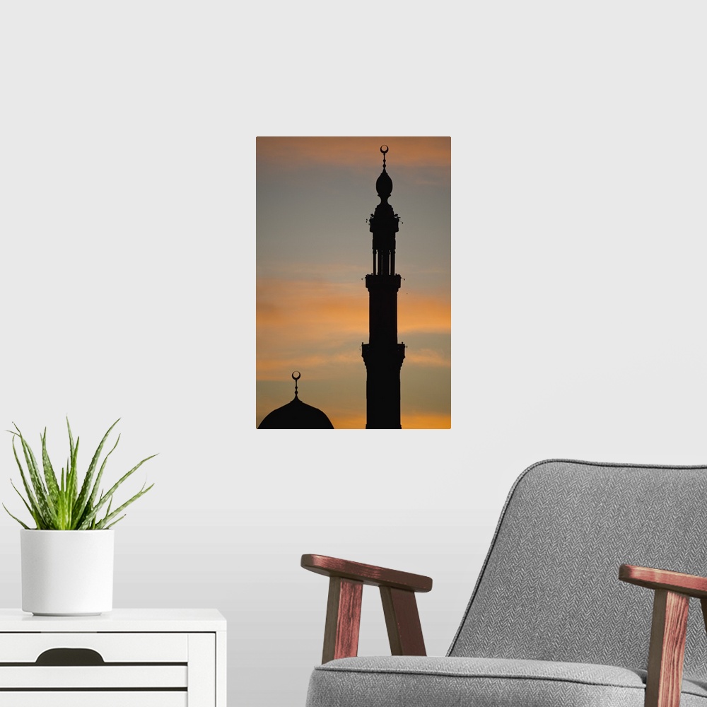 A modern room featuring Silhouette Of Mosque At Dawn; Egypt