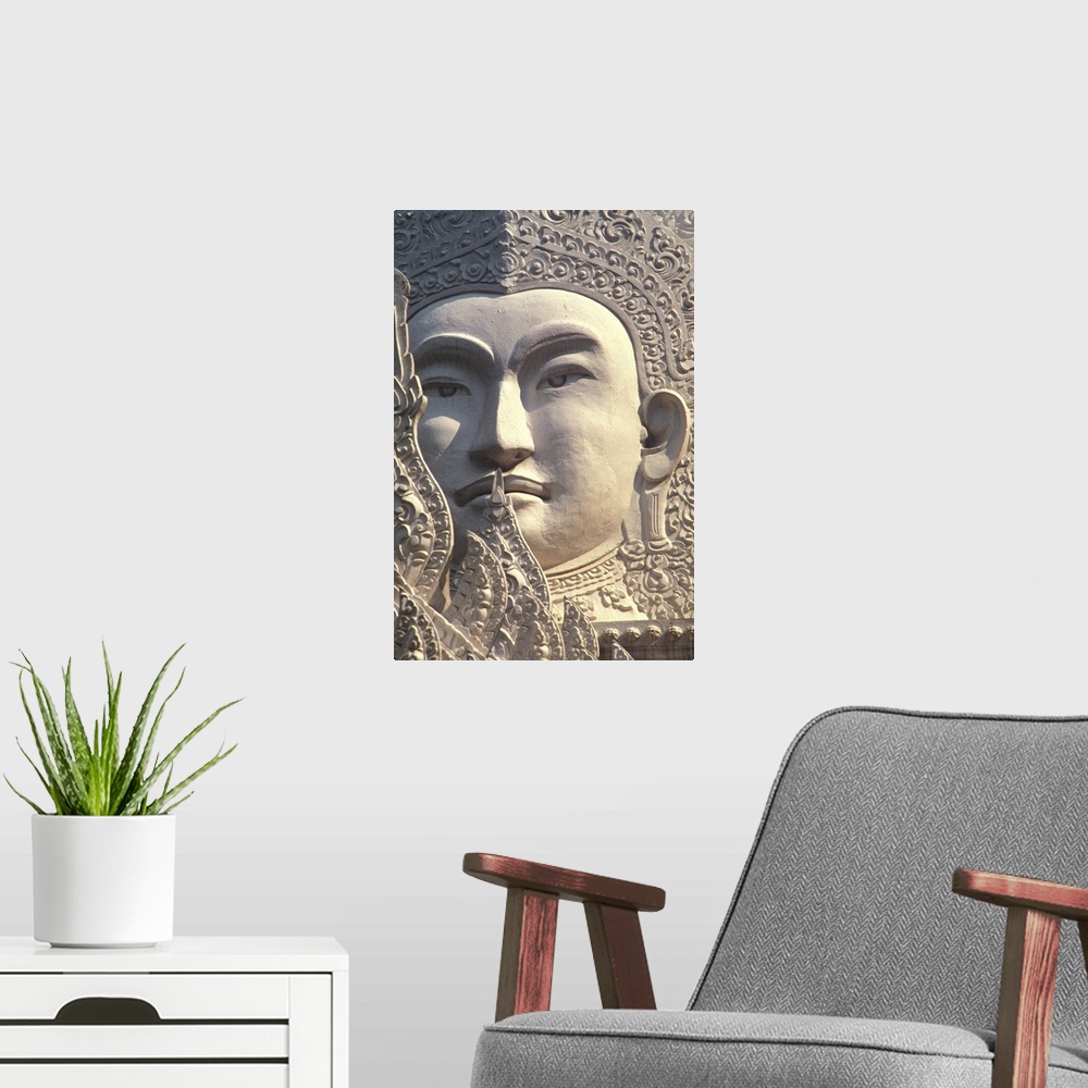 A modern room featuring Thailand, Bangkok, Wat Rachapradit, Closeup Of Stone Buddha Image