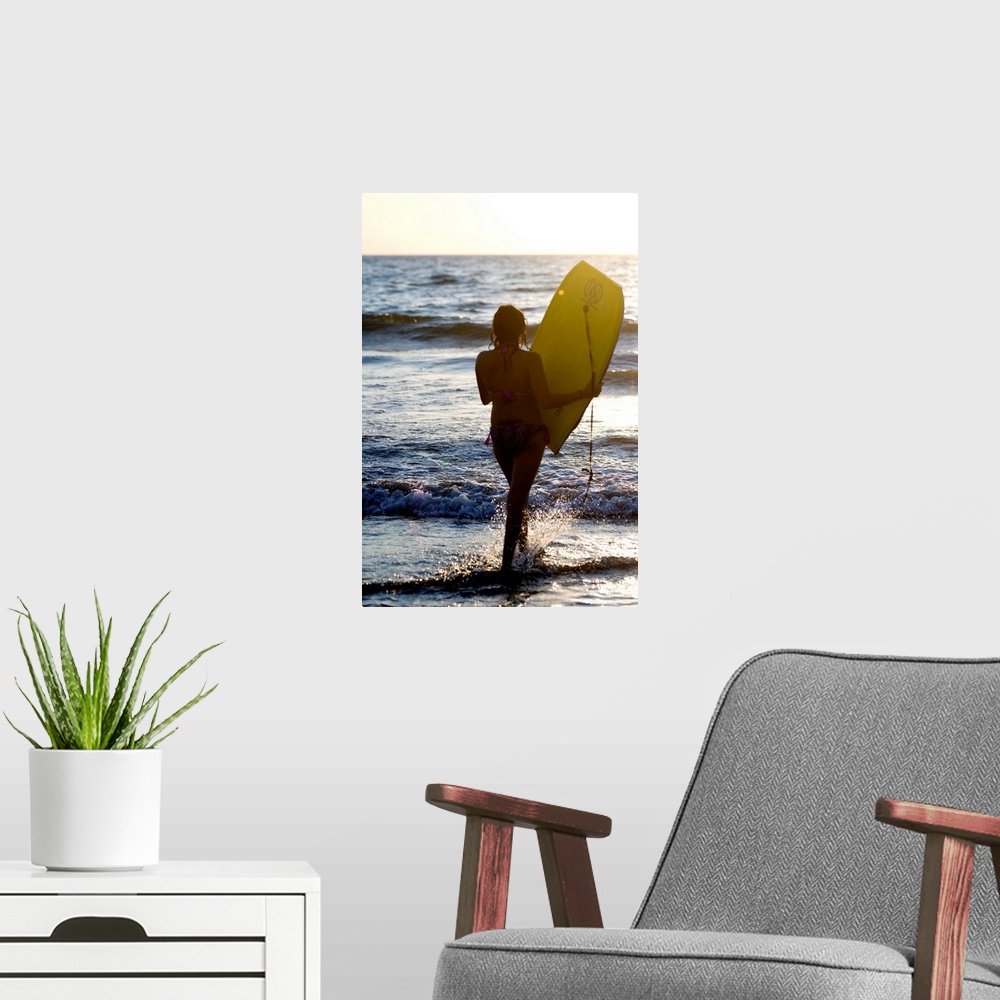 A modern room featuring Woman On Beach Carrying Bodyboard, Puerto Vallarta, Mexico