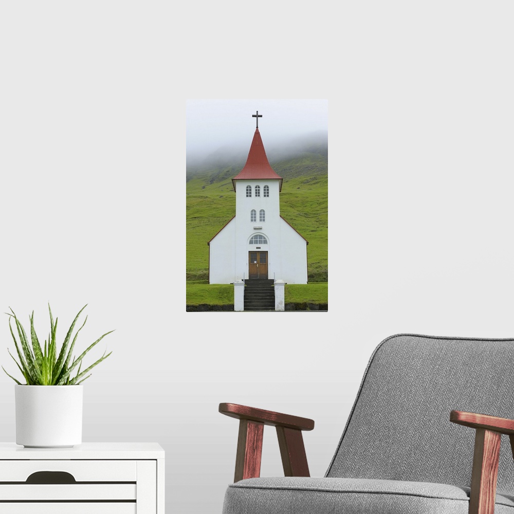A modern room featuring Wooden Church, Asofsskali, Iceland