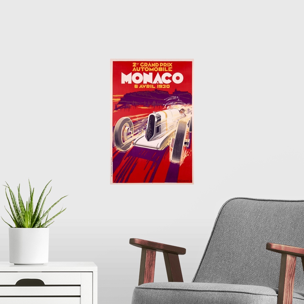 A modern room featuring Vintage Poster, 2nd Monaco Grand Prix, Autoracing