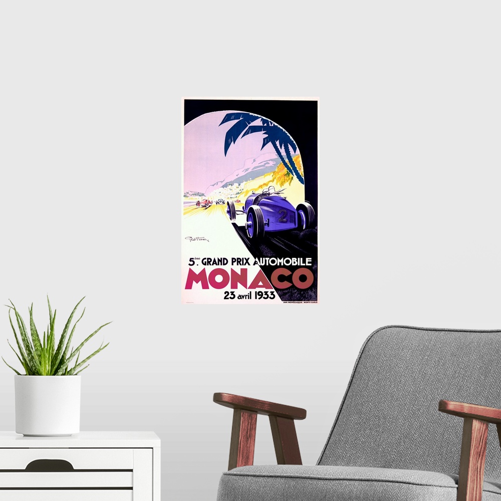 A modern room featuring Vintage Poster, 5th Monaco F1 Grand Prix, Autoracing