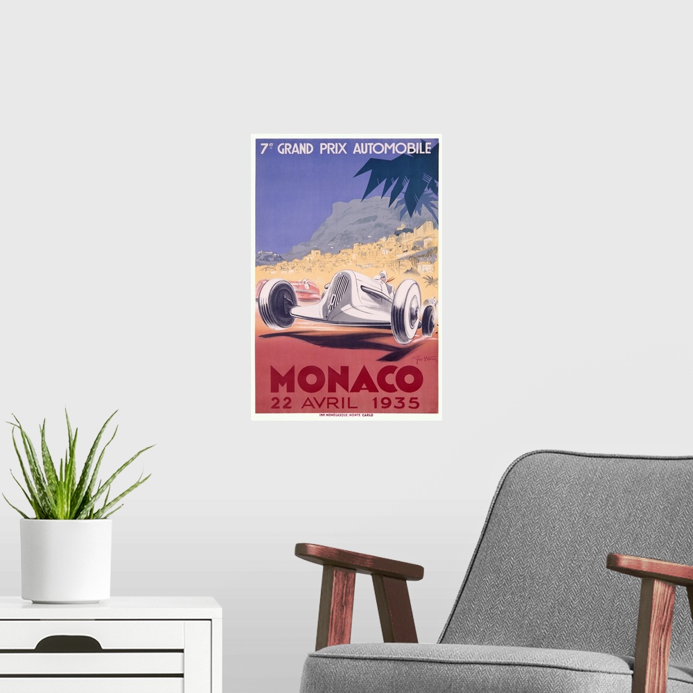 A modern room featuring Vintage Poster, 7th Monaco F1 Grand Prix, Autoracing