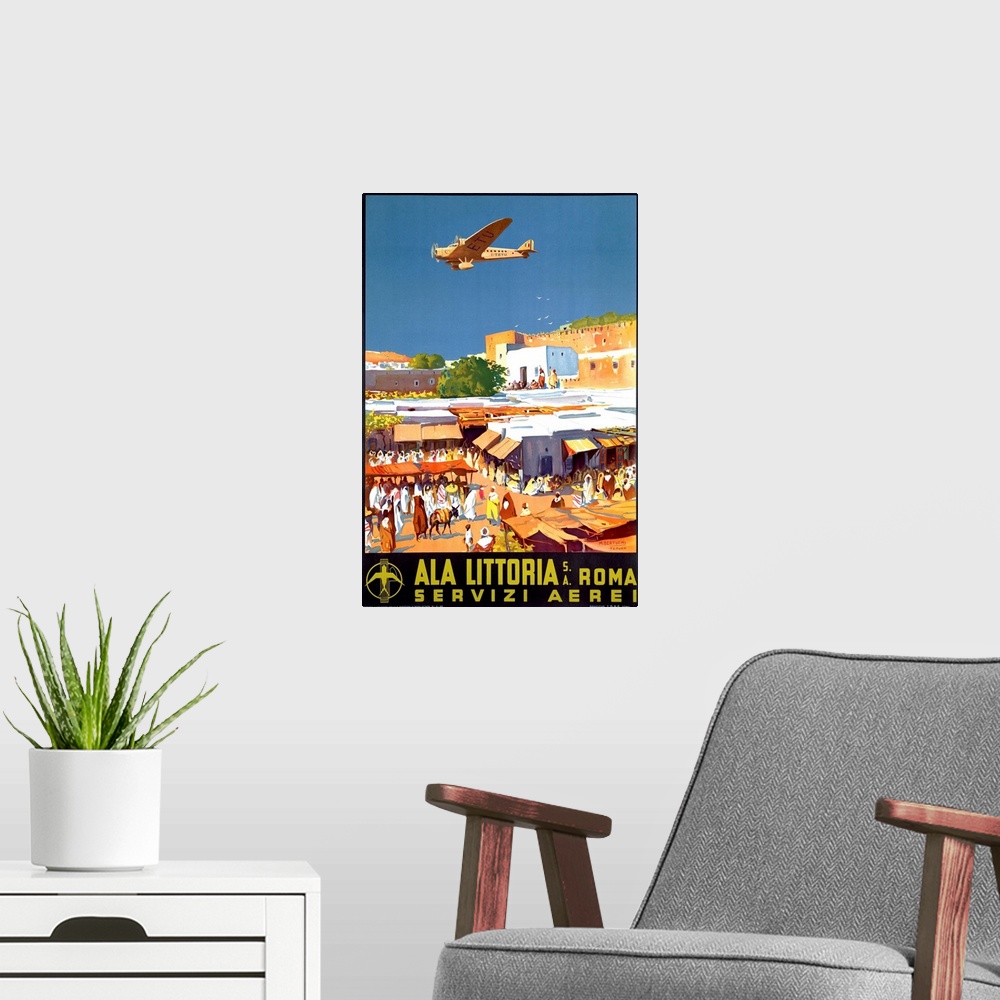 A modern room featuring Ala Littoria, Vintage Poster, by Mariano Bertuchi
