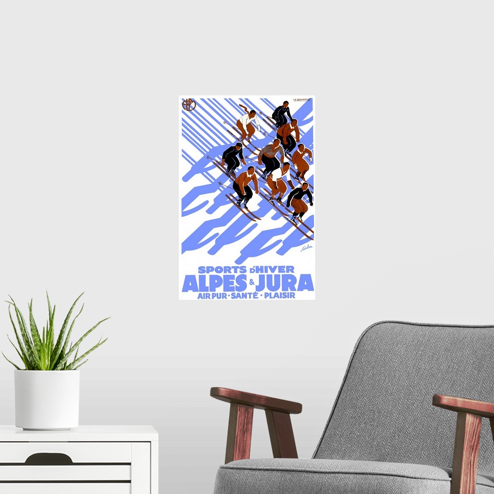 A modern room featuring Alpes & Jura, Sports d'Hiver, Vintage Poster, by Eric De Coulon