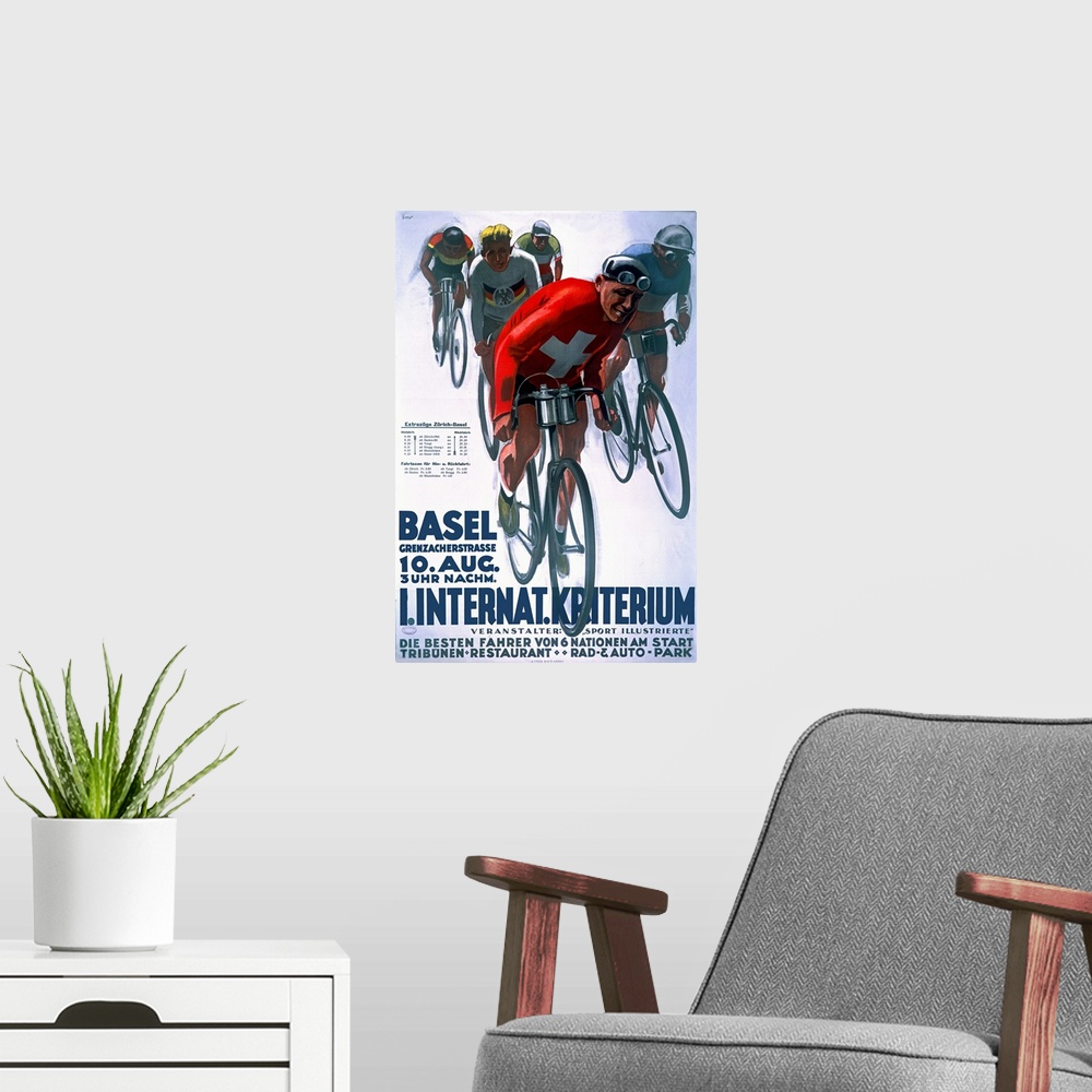 A modern room featuring Basel, International Bike Race, Vintage Poster