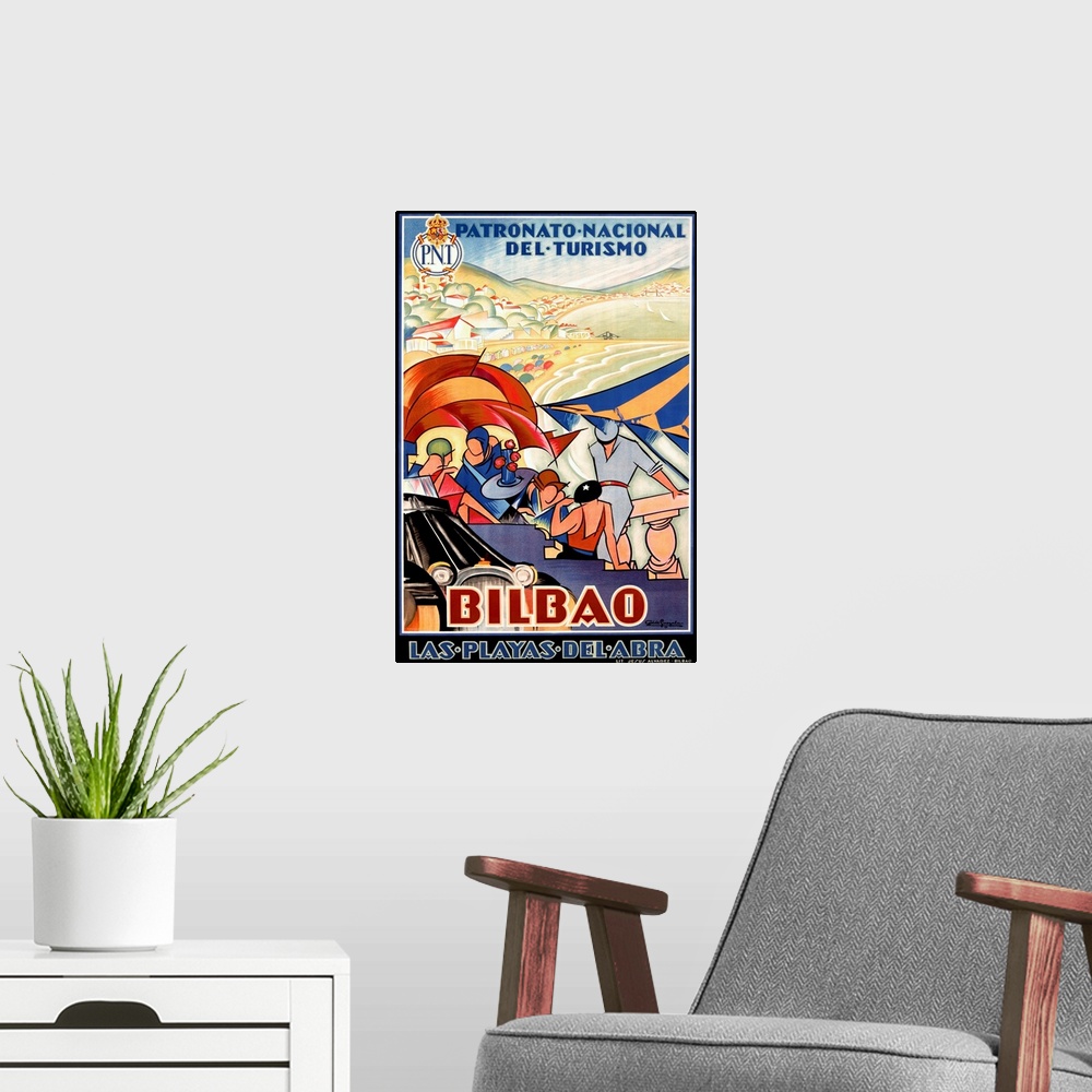 A modern room featuring Bilbao, Vintage Poster