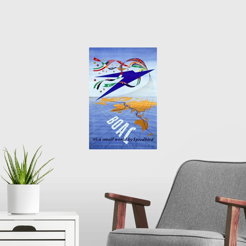 A modern room featuring BOAC, British Airline, Vintage Poster