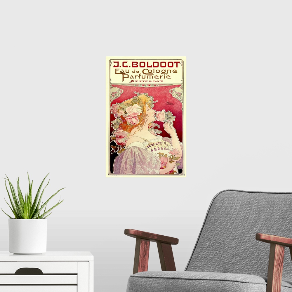 A modern room featuring Boldoot Cologne Perfume Vintage Advertising Poster