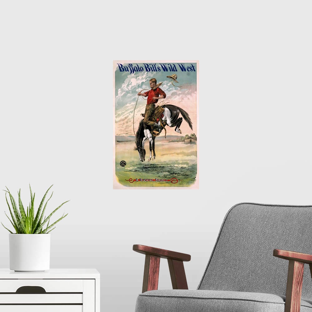 A modern room featuring Buffalo Bills Wild West, Billys Bronco Ranch, Vintage Poster
