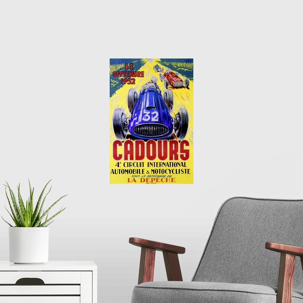 A modern room featuring Cadours, Circuit International, Vintage Poster