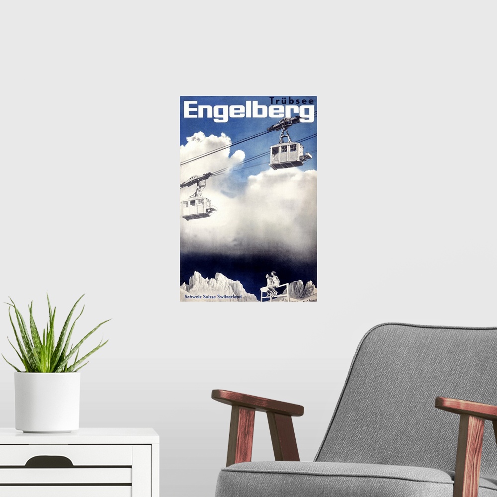 A modern room featuring Engelberg Ski, Trubsee, Vintage Poster