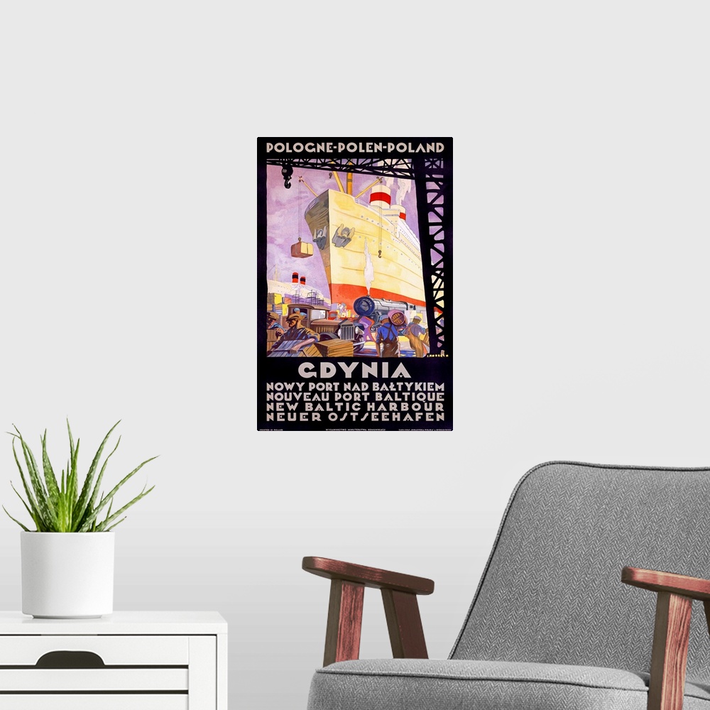 A modern room featuring Gdynia, Polish Shipping Port, Vintage Poster