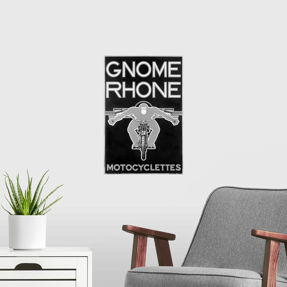A modern room featuring Gnome Rhone, Motocyclettes, Vintage Poster