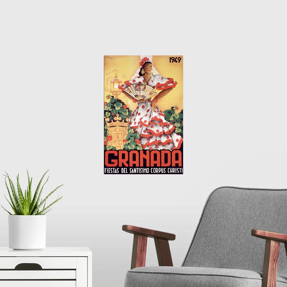 A modern room featuring Granada Fiestas Del Santisimo, Vintage Poster, by Puya