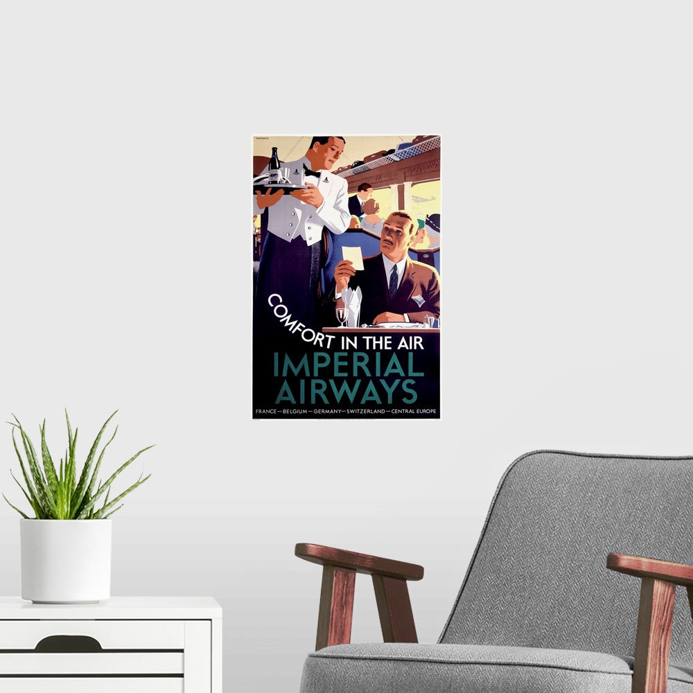 A modern room featuring Imperial Airways, Comfort In The Air, Vintage Poster