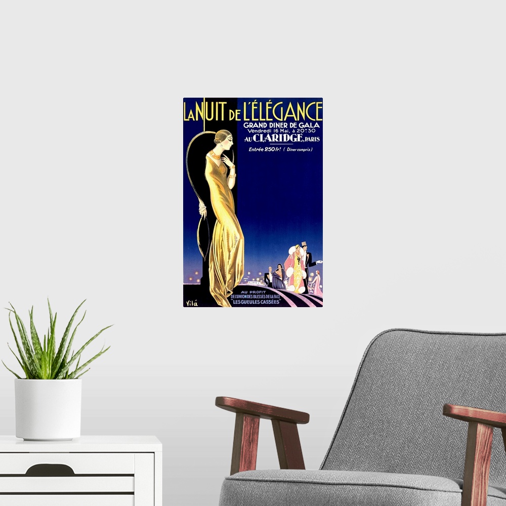 A modern room featuring La Nuit de LElegance, Vintage Poster, by Emilio Vila
